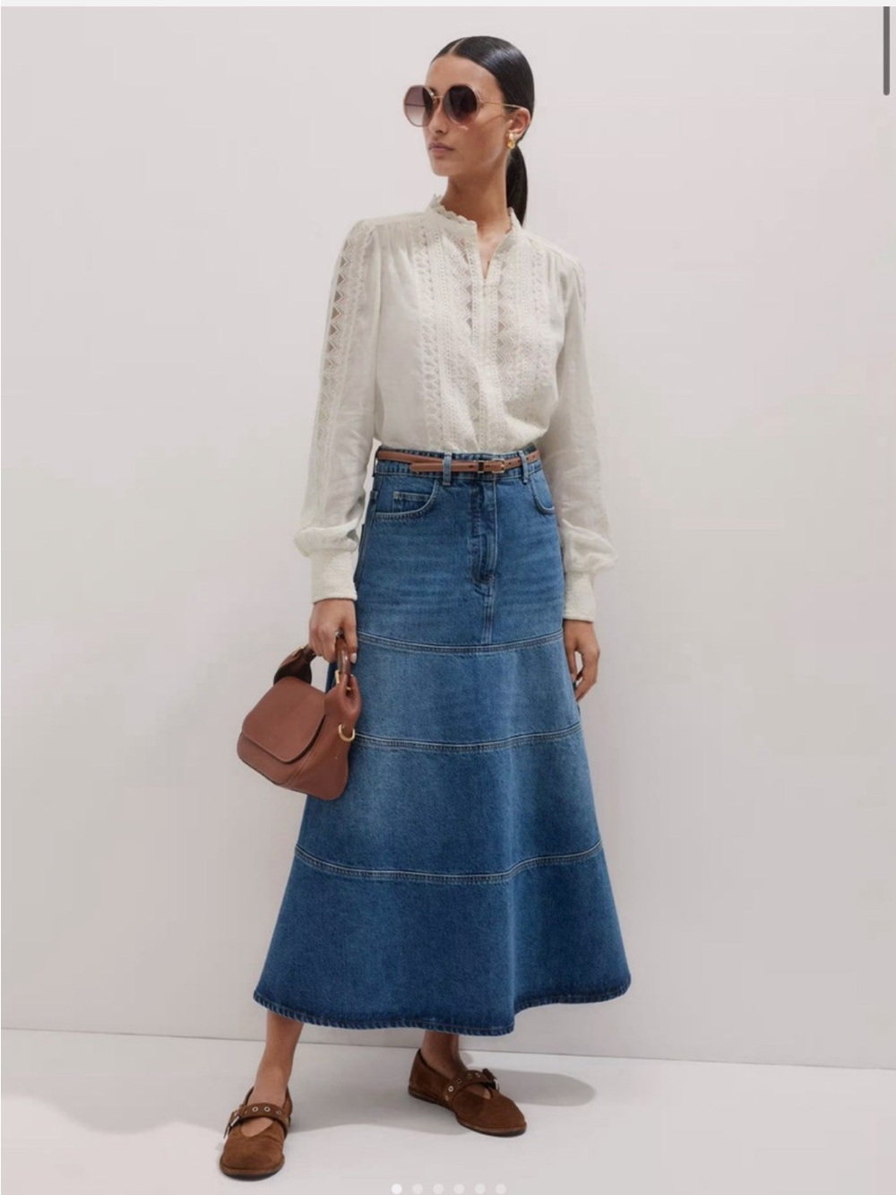 ME+EM Denim Midi Skirt in Blue